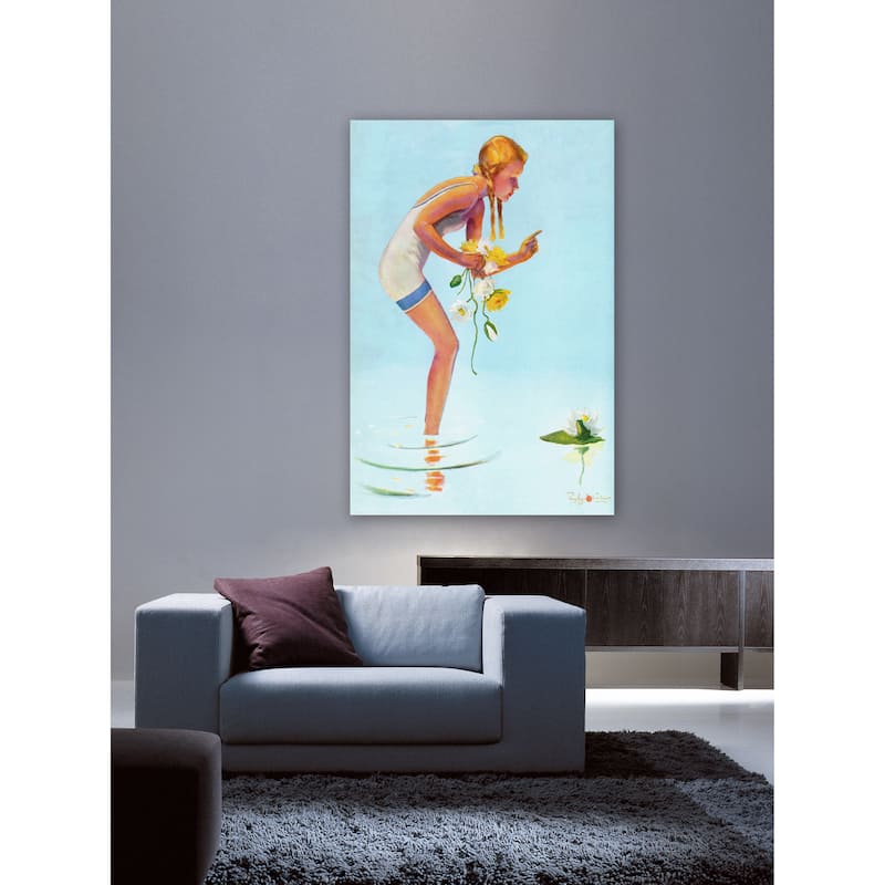 Marmont Hill 'Girl with Flowers' by Curtis Painting Print on Canvas - Multi-Color