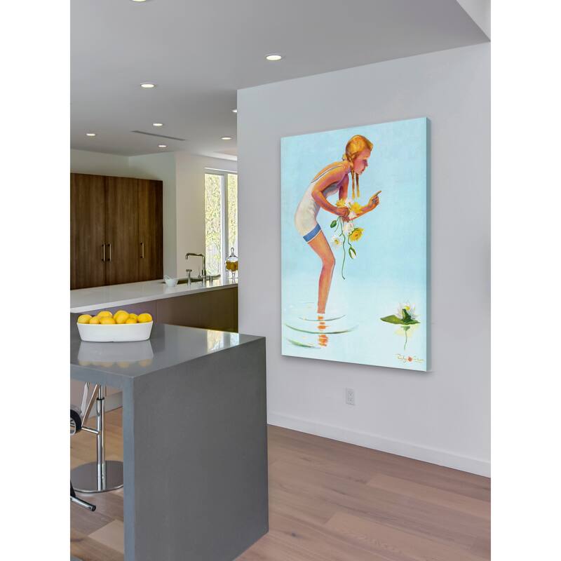 Marmont Hill 'Girl with Flowers' by Curtis Painting Print on Canvas - Multi-Color