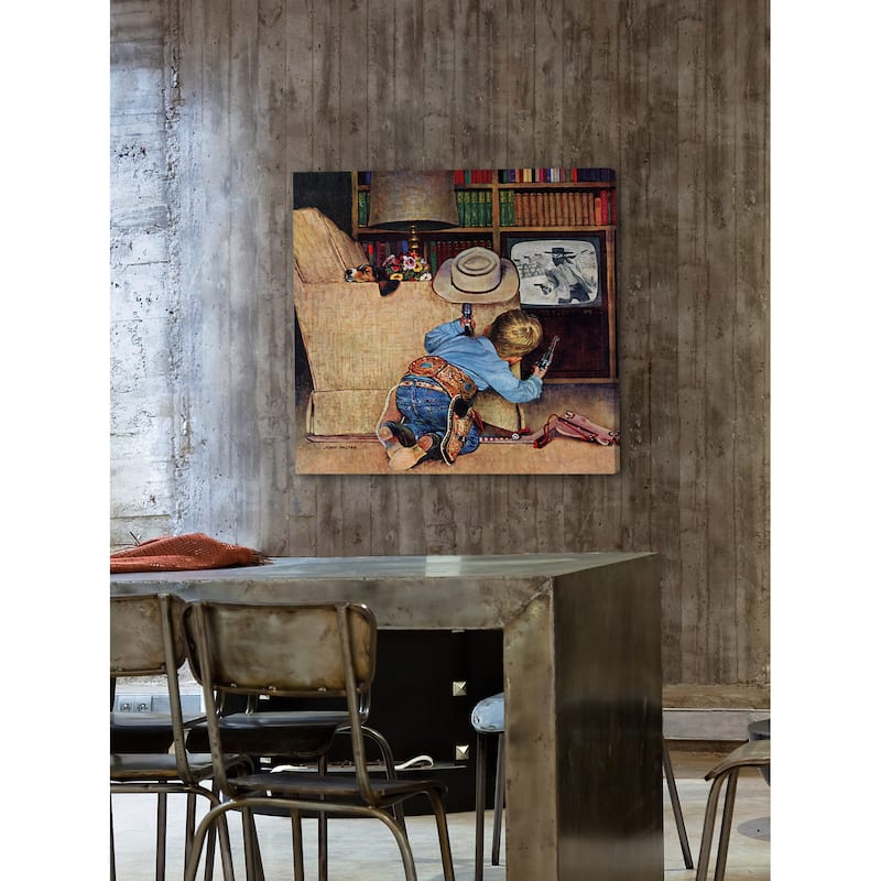 Marmont Hill 'Cowboy and TV' by Curtis Painting Print on Canvas - Multi-Color