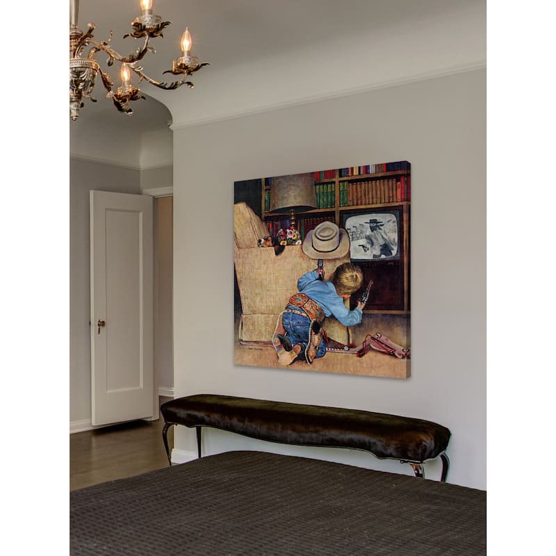 Marmont Hill 'Cowboy and TV' by Curtis Painting Print on Canvas - Multi-Color