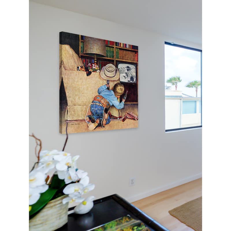 Marmont Hill 'Cowboy and TV' by Curtis Painting Print on Canvas - Multi-Color