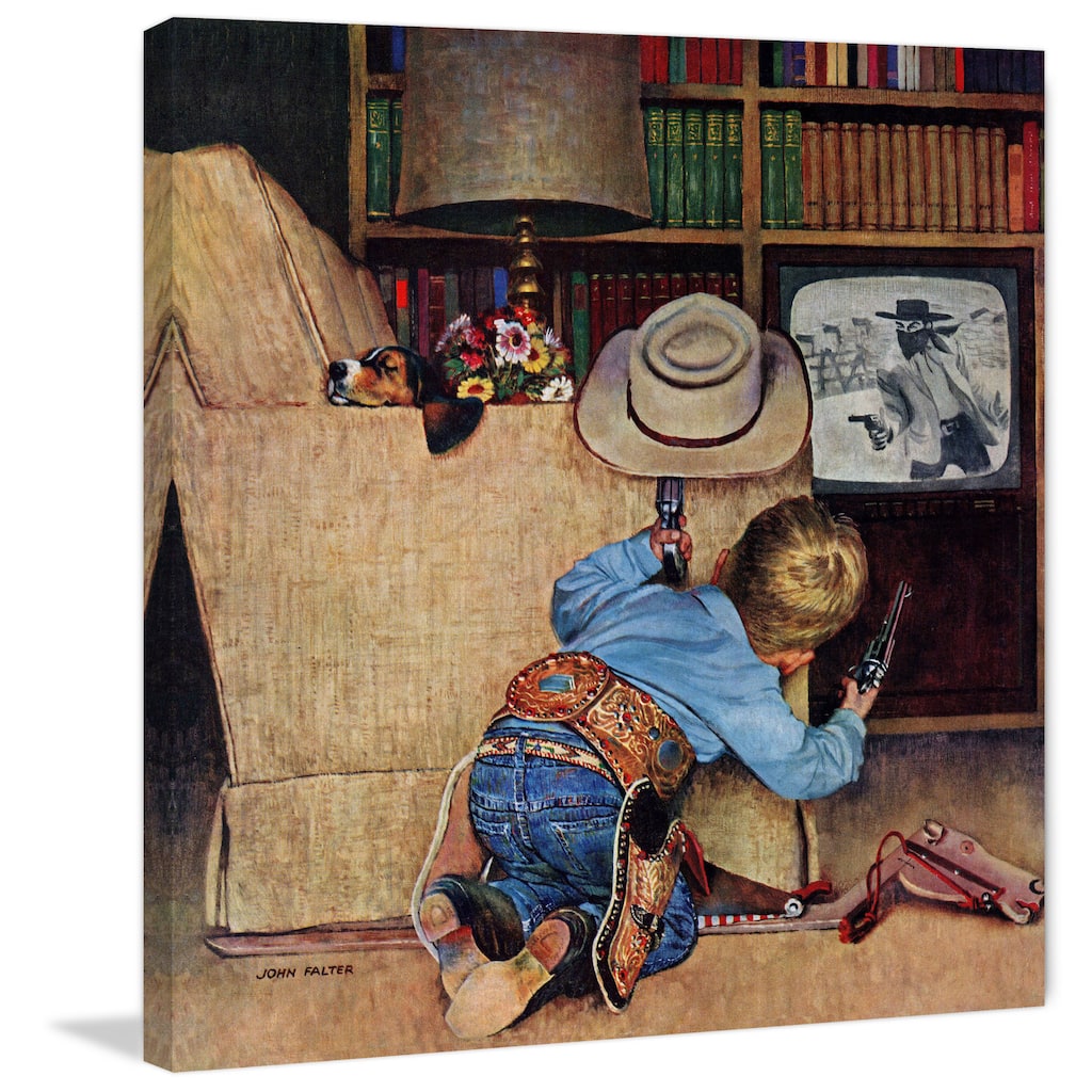 Marmont Hill 'Cowboy and TV' by Curtis Painting Print on Canvas - Multi-Color