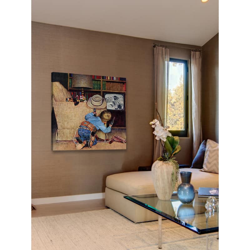 Marmont Hill 'Cowboy and TV' by Curtis Painting Print on Canvas - Multi-Color