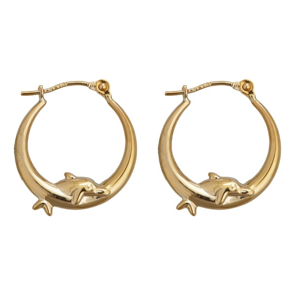 Decadence 14k Yellow Gold Dancing Dolphin Hoop Earring On Decadence 14k Yellow Gold Dancing Dolphin Hoop Earring