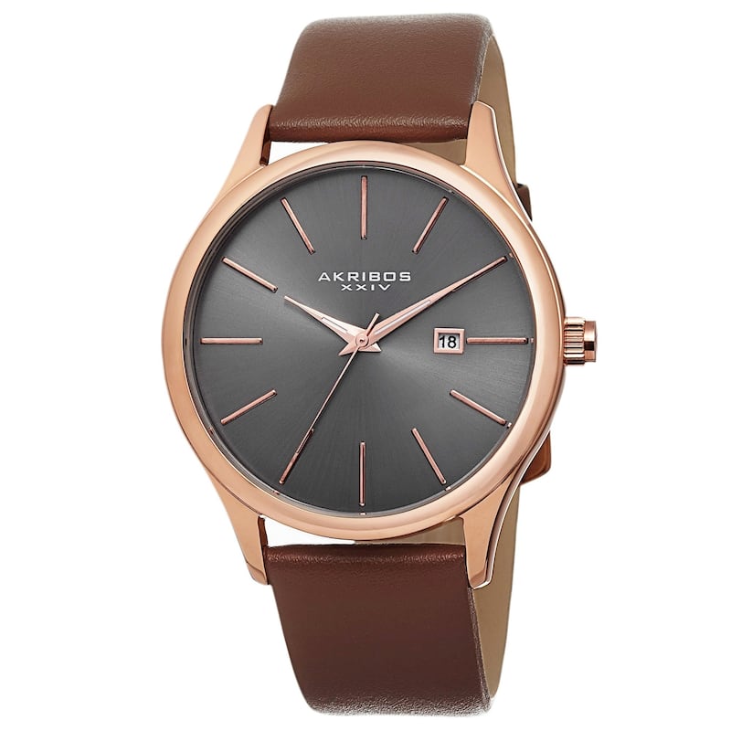 Akribos XXIV Men's Trending Stainless Steel Bracelet and Leather Strap Watches - grey
