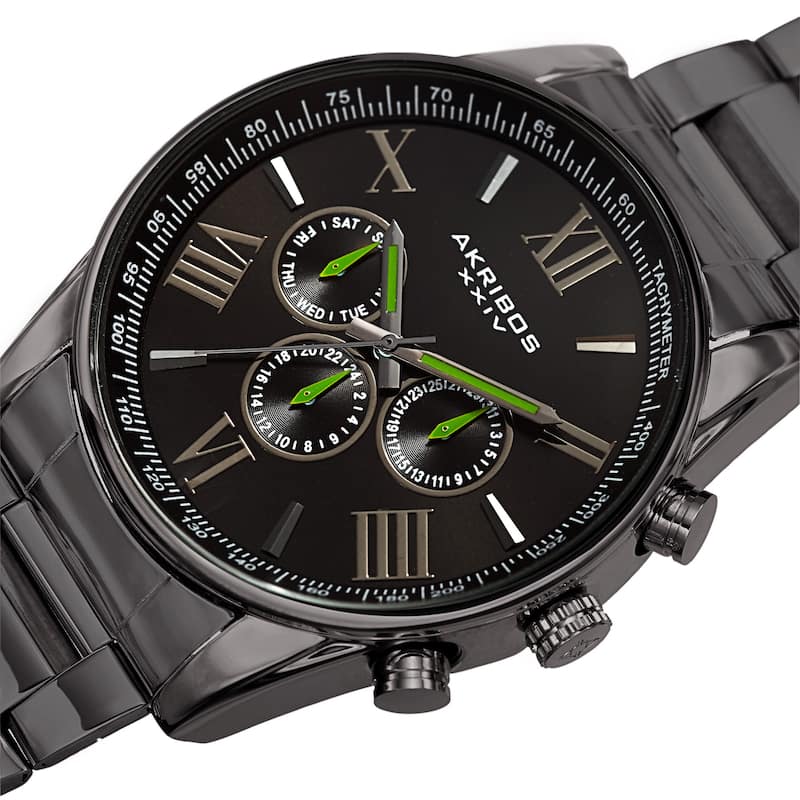 Akribos XXIV Men's Multifunction Swiss Quartz Tachymeter Stainless Steel Bracelet Watch - grey