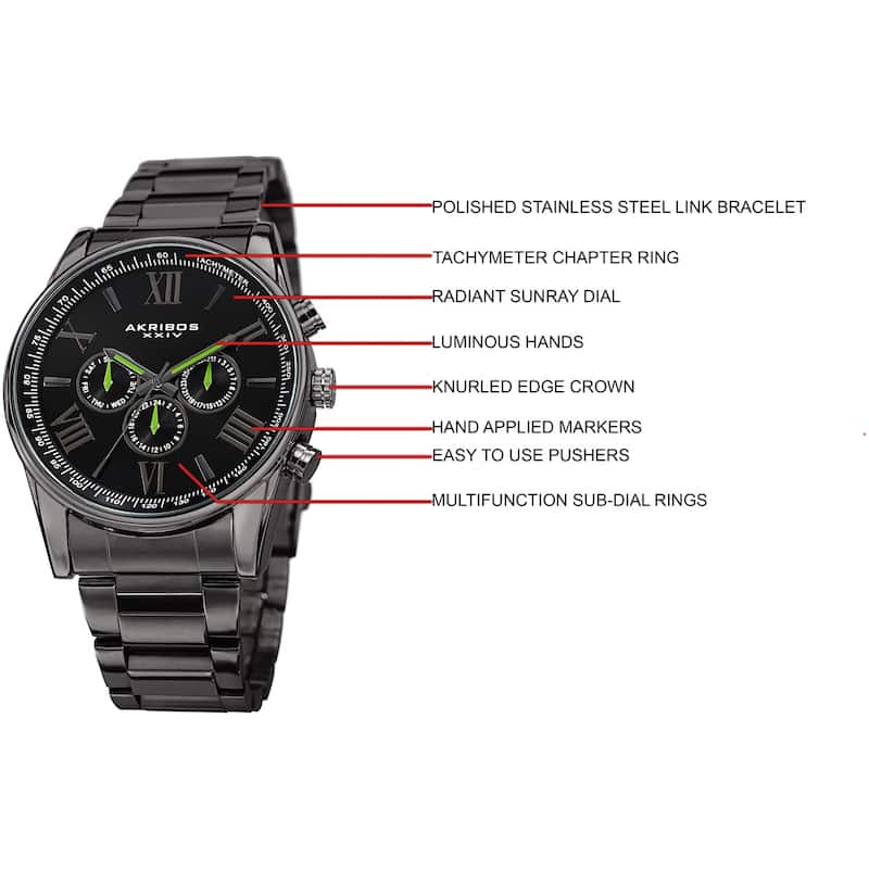 Akribos XXIV Men's Multifunction Swiss Quartz Tachymeter Stainless Steel Bracelet Watch - grey