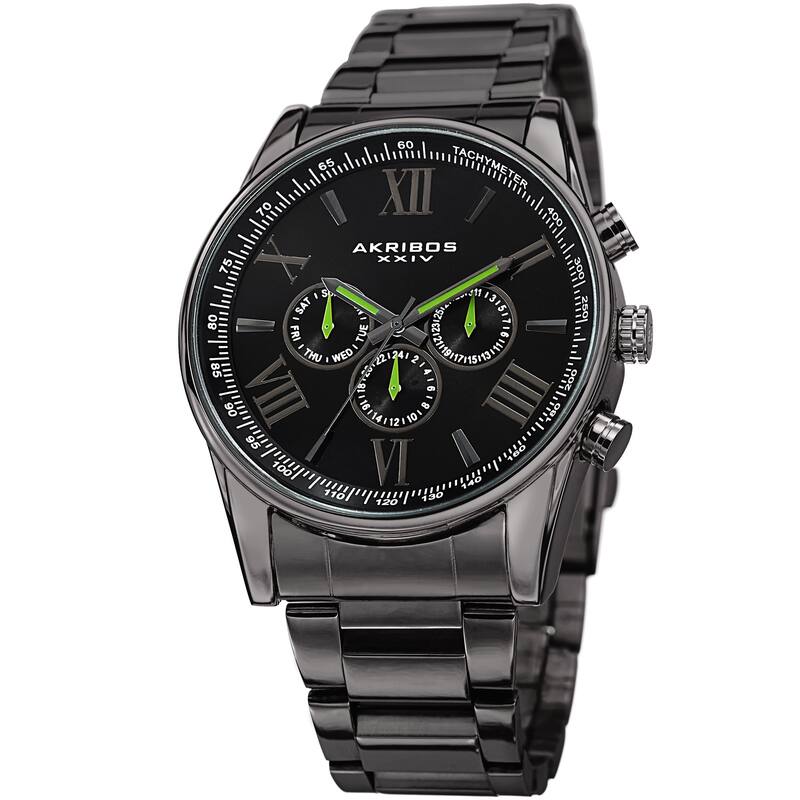 Akribos XXIV Men's Multifunction Swiss Quartz Tachymeter Stainless Steel Bracelet Watch - grey