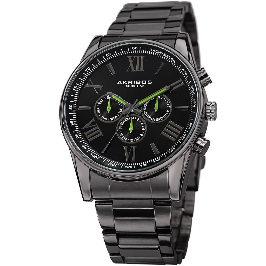 Akribos XXIV Men's Multifunction Swiss Quartz Tachymeter Stainless Steel Bracelet Watch - grey