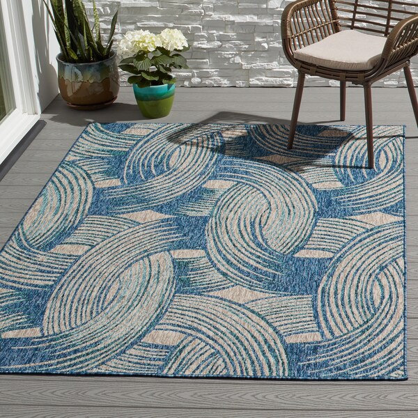 Indoor/ Outdoor Hudson Blue/ Teal Rug - 7'10 x 10'9