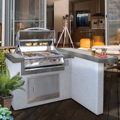 L Shaped 4 Foot Stucco Stainless Steel 4 Burner Grill Island