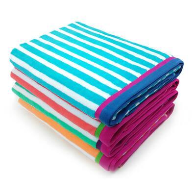 Kaufman Colorful Racing Striped Beach & Pool Towel - Large Cotton Towel - Soft & Absorbent - Assorted Colors - 32” x 62”