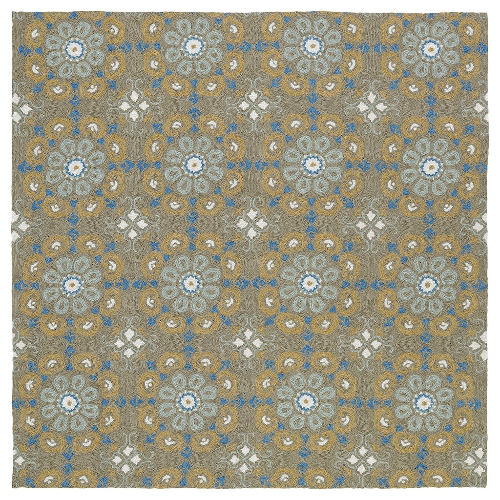 Seaside Brown Floral Indoor/Outdoor Rug (5'9 x 5'9 Square) - 5'9" Square
