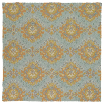 Seaside Pewter Green Damask Indoor/Outdoor Rug (5'9 x 5'9 Square) - 5'9" Square