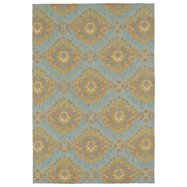 Seaside Pewter Green Damask Indoor/Outdoor Rug (8'0 x 10'0) - 8' x 10'