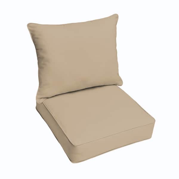 slide 1 of 3, Sunbrella Canvas Antique Beige 2-piece Cushion and Pillow Indoor/Outdoor Set