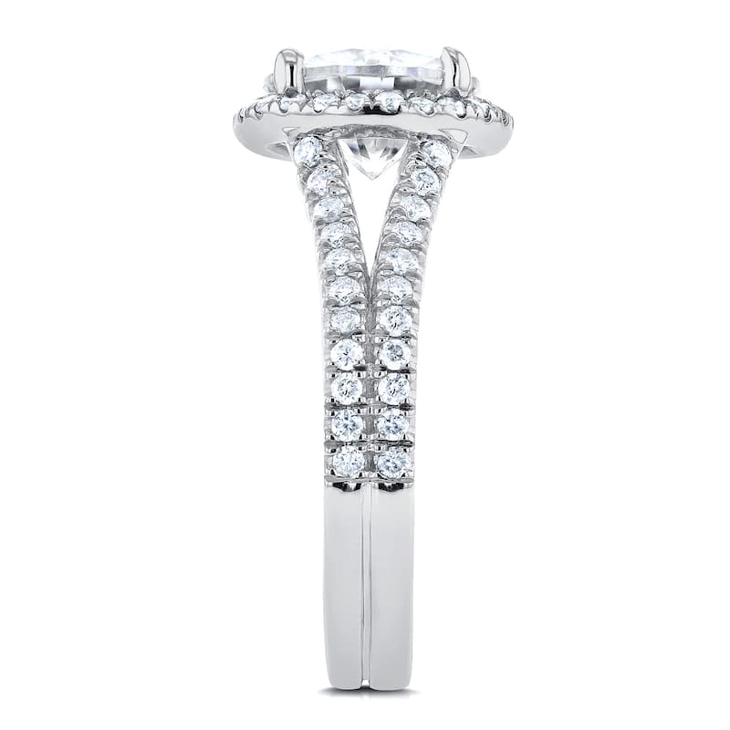 Annello by Kobelli 14k White Gold Forever One 1 7/8ct Moissanite and 1/2ct TDW Diamond Halo Engageme