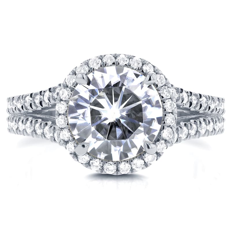 Annello by Kobelli 14k White Gold Forever One 1 7/8ct Moissanite and 1/2ct TDW Diamond Halo Engageme