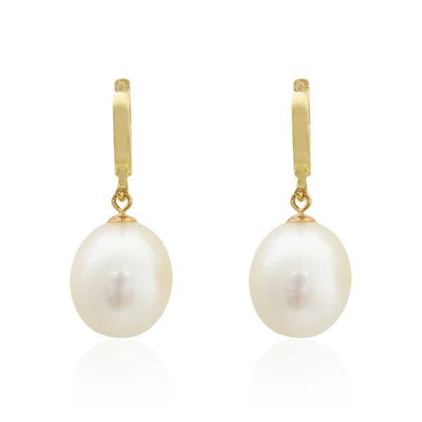 Pearlyta 14k Yellow Gold Teardrop Freshwater Pearl Hanging Pearlyta 14k Yellow Gold Teardrop Freshwater Pearl Hanging Earrings 8 9mm