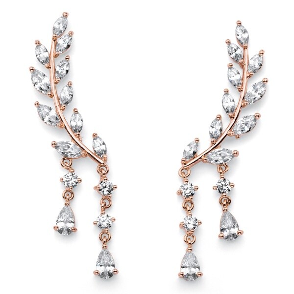 Marquise and Pear-Cut White Crystal Laurel Leaf and Hanging Crystal Accent Ear Climber Ear