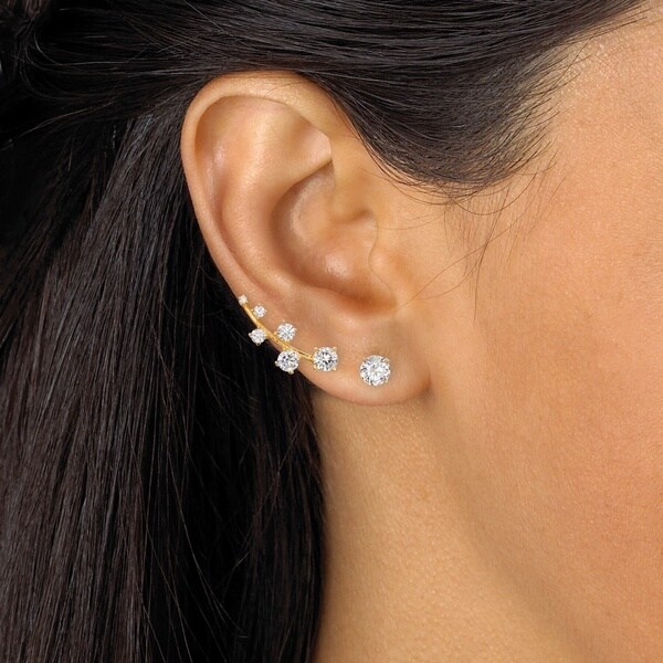 Sterling Silver Rose-tone Cubic Zirconia Ear Climber Earrings 