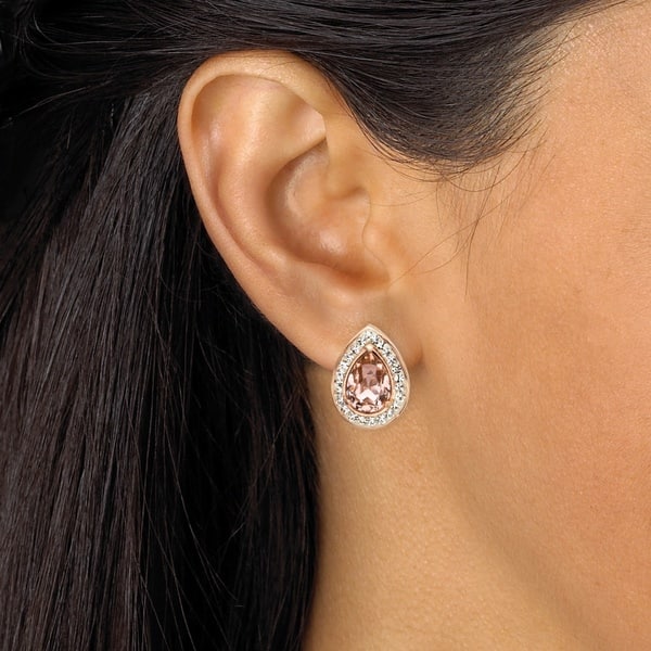 Pear Cut Rose Crystal Halo Stud Earrings Made With Pear Cut Rose Crystal Halo Stud Earrings Made With
