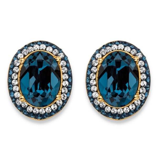 Oval Cut Shire Blue Crystal Halo Stud Earrings Made With Oval Cut Shire Blue Crystal Halo Stud Earrings Made With Swarovski Elements Gold Pl