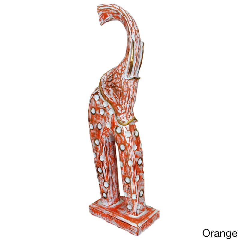 Handmade Fotul Dotted Elephant Wood Statue (Indonesia)