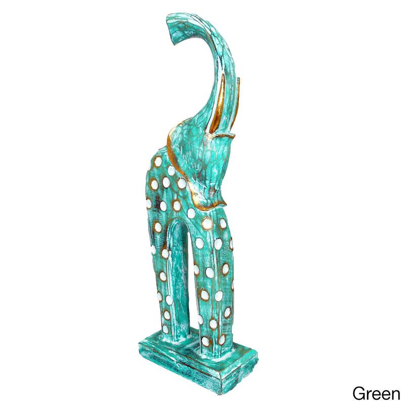 Handmade Fotul Dotted Elephant Wood Statue (Indonesia) - 20" - Green