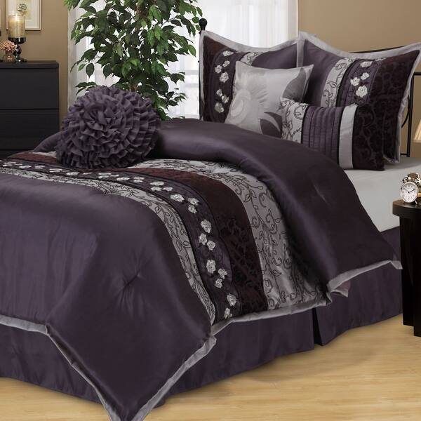 Engaging purple queen size comforter Grand Avenue Stella Purple 7 Piece Bedding Comforter Set