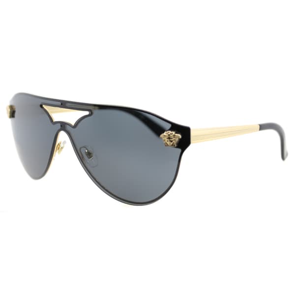 Shop Versace VE 2161 100287 Gold Metal Aviator Grey Lens Sunglasses