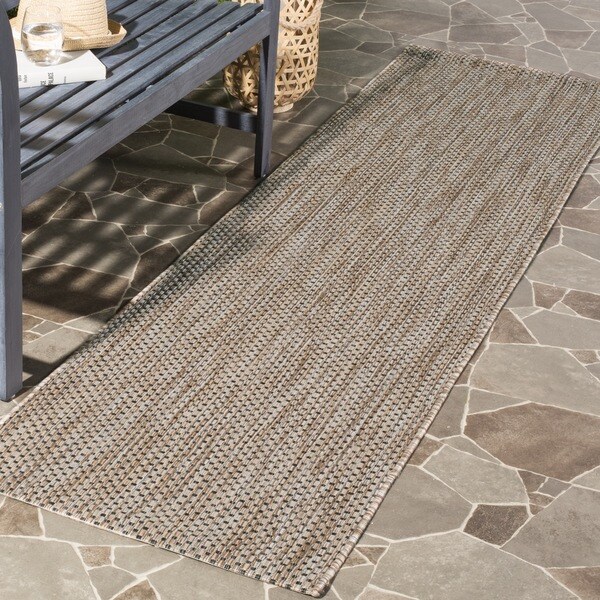 Safavieh Indoor/ Outdoor Courtyard Natural/ Black Rug - 2'3 x 12'
