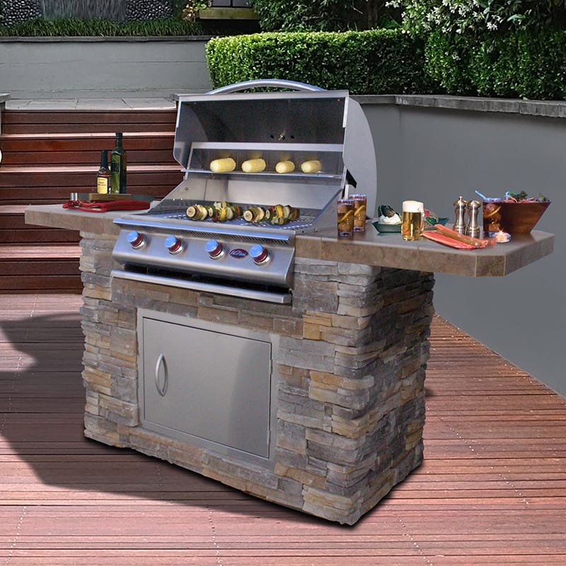 Cal Flame Stone Veneer Stainless Steel 7 Ft 4 Burner Grill Island
