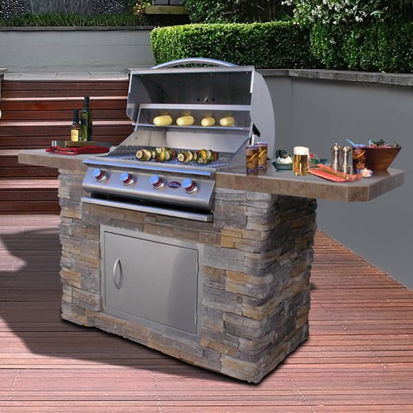 Cal Flame 7 ft. Stone Veneer 4-Burner...