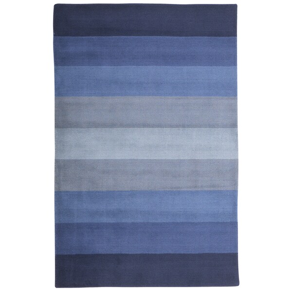 Hand-tufted Blue Stripes Wool Rug (8' x 10') - 8' x 10'