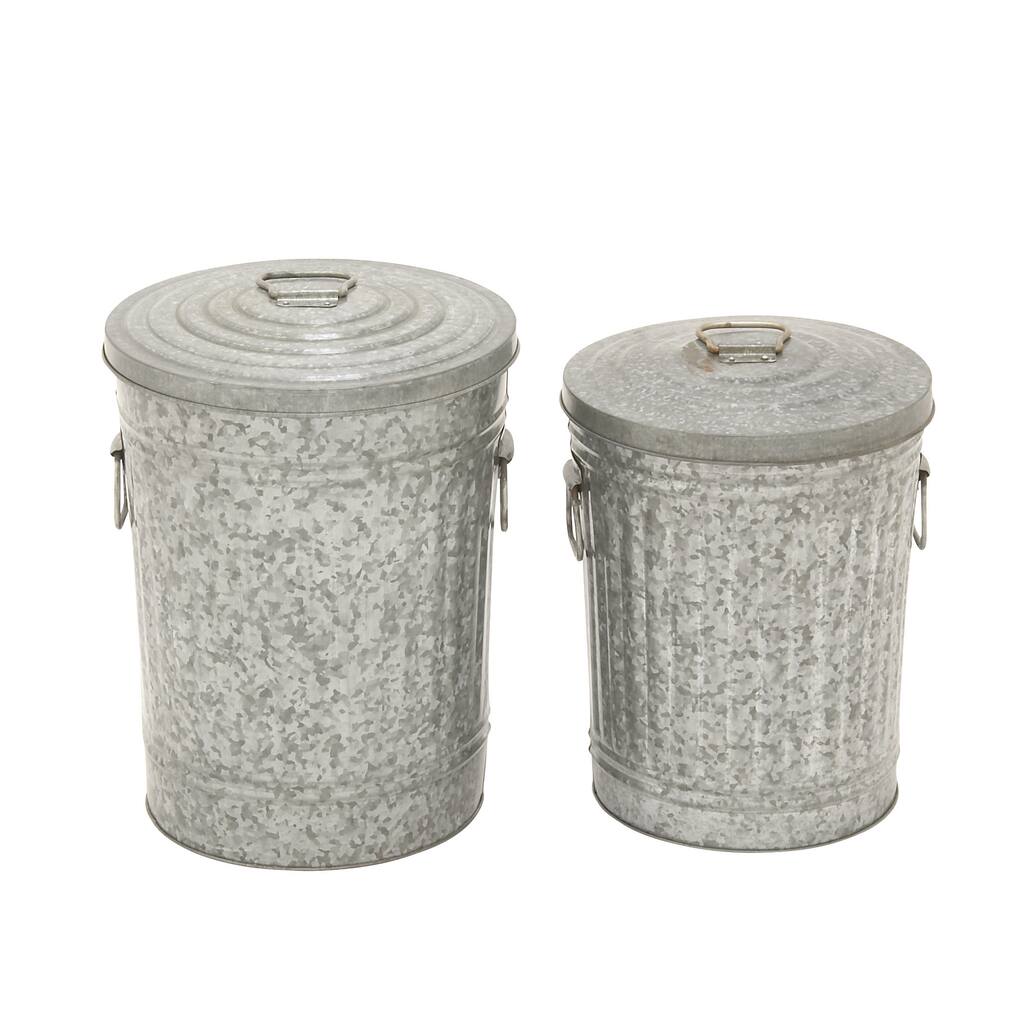 Metal Galvanized Trash Can (Set of 2) 15-inch/ 17-inch - Overstock ...