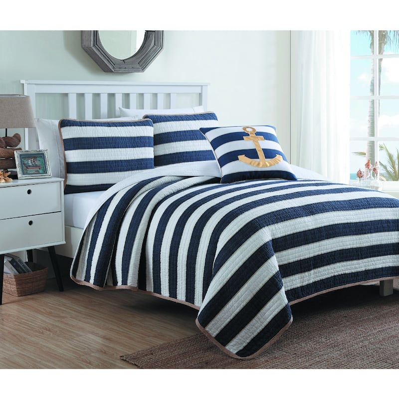 The Curated Nomad Morocco Cotton Quilt Set - Full - Queen - Blue