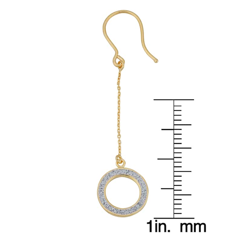 Fremada Italian 14k Yellow Gold with Glittered White Enamel Circle Dangle Earrings
