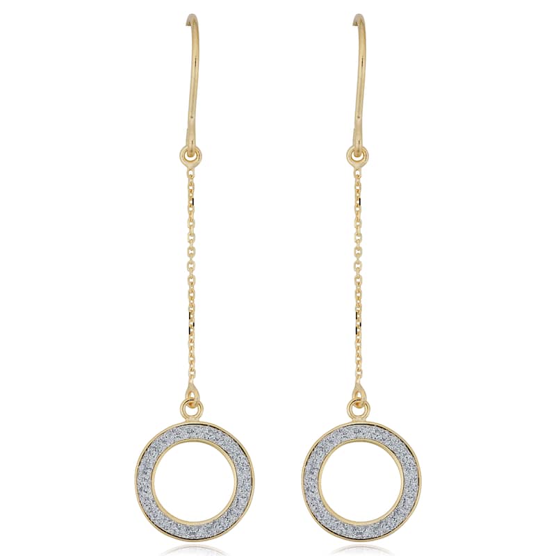 Fremada Italian 14k Yellow Gold with Glittered White Enamel Circle Dangle Earrings