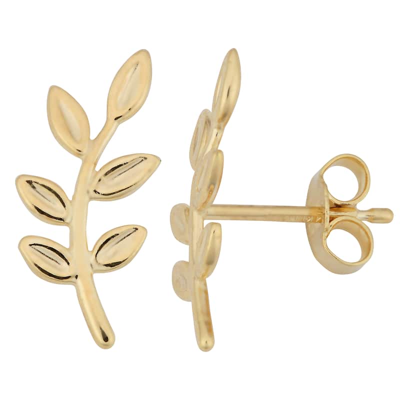 Fremada Italian 14k Yellow Gold Olive Branch Stud Earrings