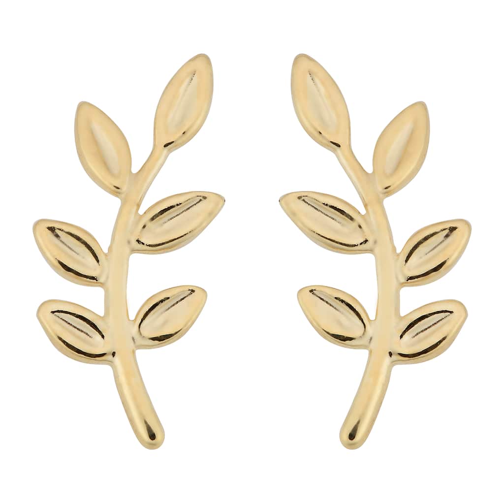 Fremada Italian 14k Yellow Gold Olive Branch Stud Earrings