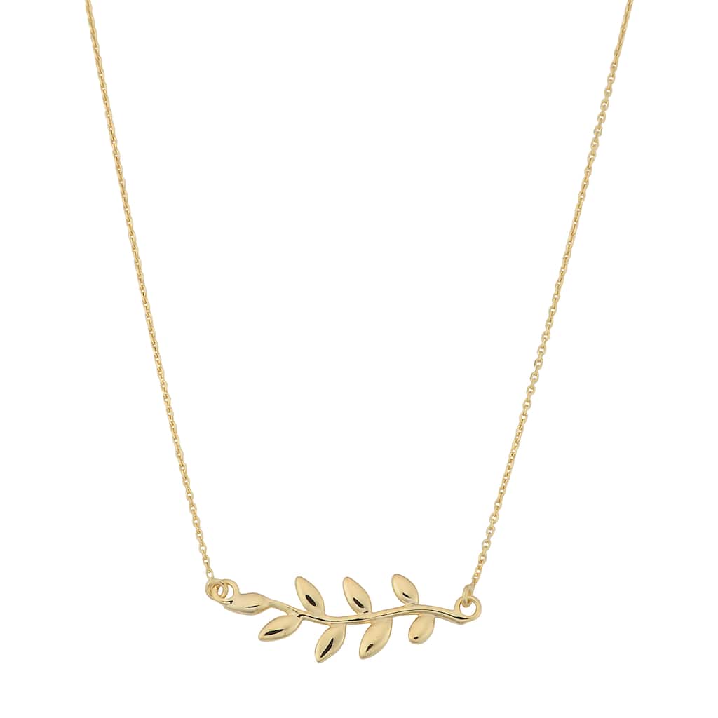 Fremada Italian 14k Yellow Gold Sideway Olive Branch Necklace (18 inches)