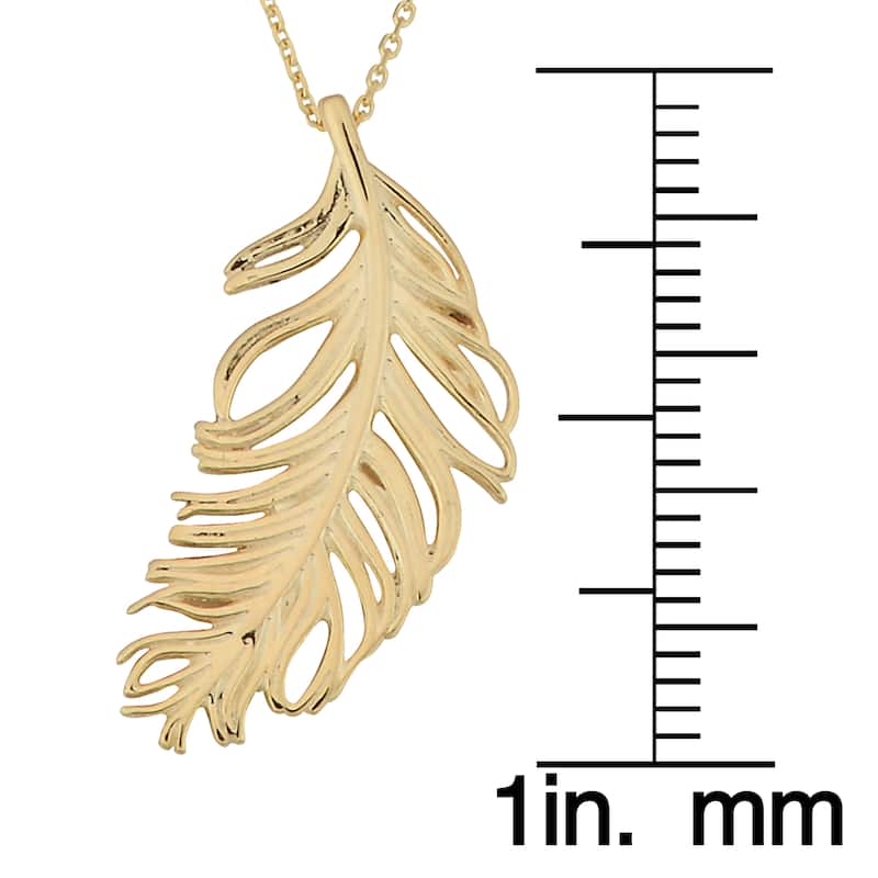 Fremada Italian 14k Yellow Gold Feather Pendant on Cable Chain Necklace