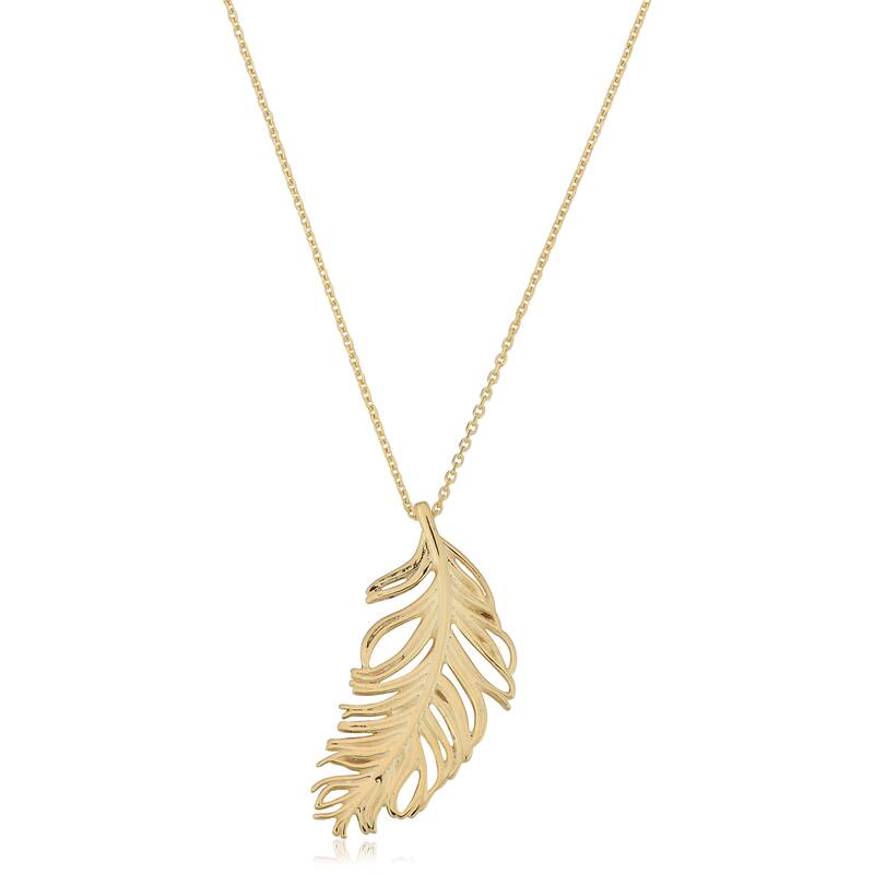 Fremada Italian 14k Yellow Gold Feather Pendant on Cable Chain Necklace