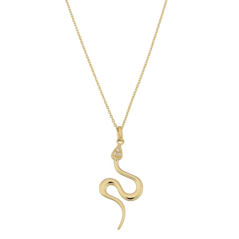 Fremada Italian 14k Yellow Gold with Cubic Zirconia Accent Snake Pendant Necklace