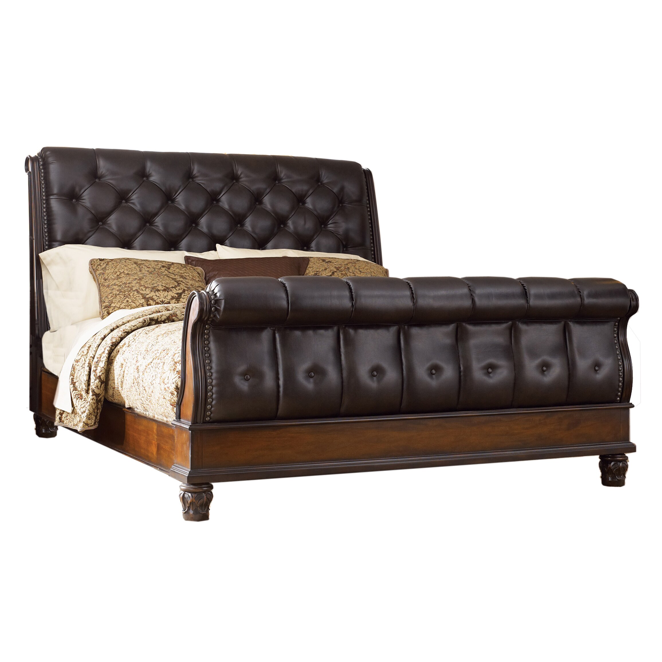 Shop Black Friday Deals On Devonwood Tufted Leather Nailhead Trim King Sleigh Bed Overstock 11716892