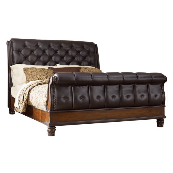 Devonwood Tufted Leather Nailhead Trim Queen Sleigh Bed