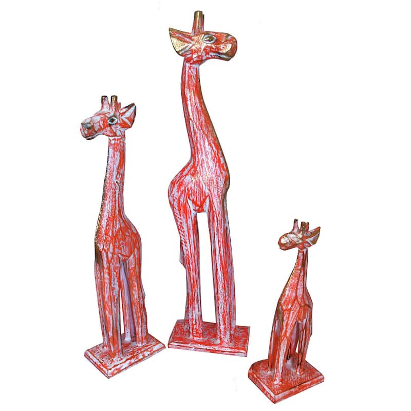 Crackle Orange Wash Wooden 3-piece Giraffes Set (Indonesia)
