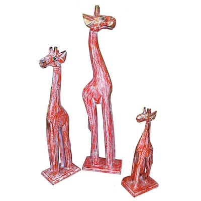 Crackle Orange Wash Wooden 3-piece Giraffes Set (Indonesia)