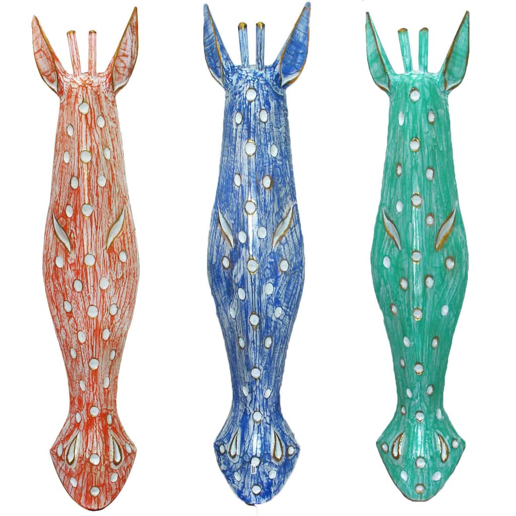 Handmade Wood Wash Dots Giraffe Mask (Indonesia)